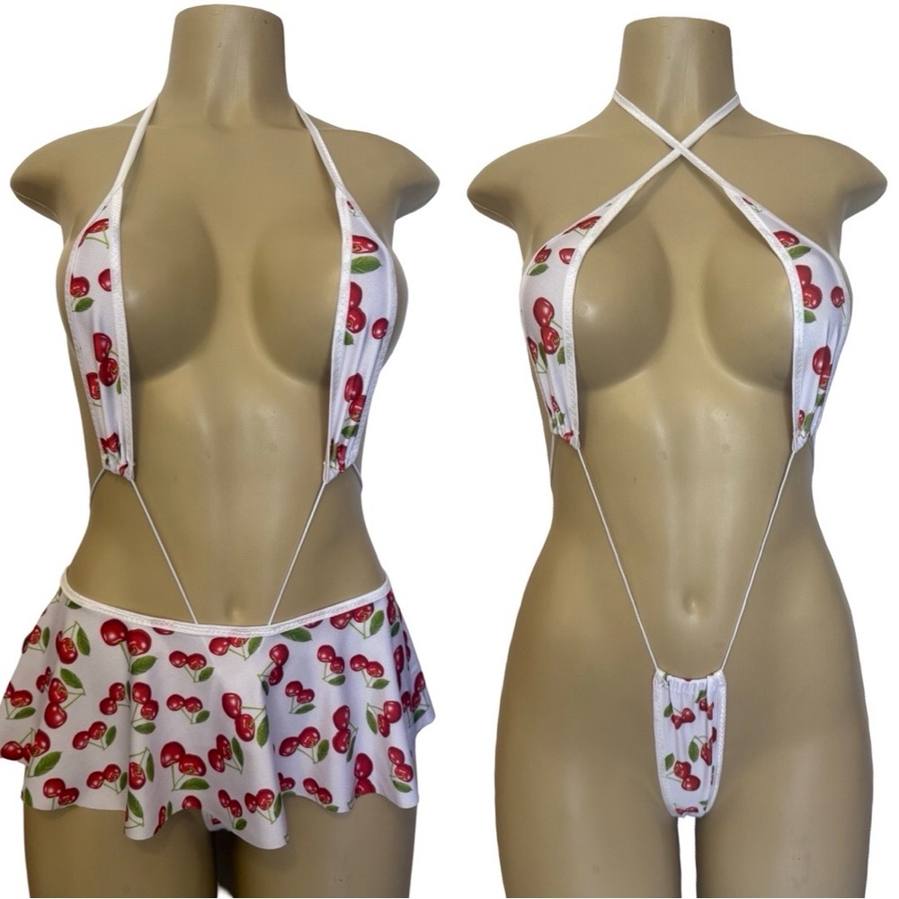 Sexy Cherry Print stripper  Set * exotic dance wear *  slingshot & skirt